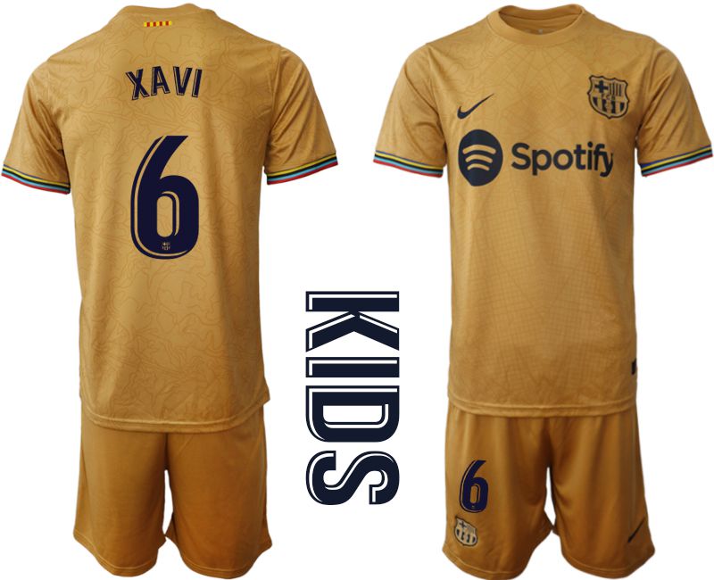 Youth 2022-2023 Club Barcelona away yellow #6 Soccer Jersey->youth soccer jersey->Youth Jersey